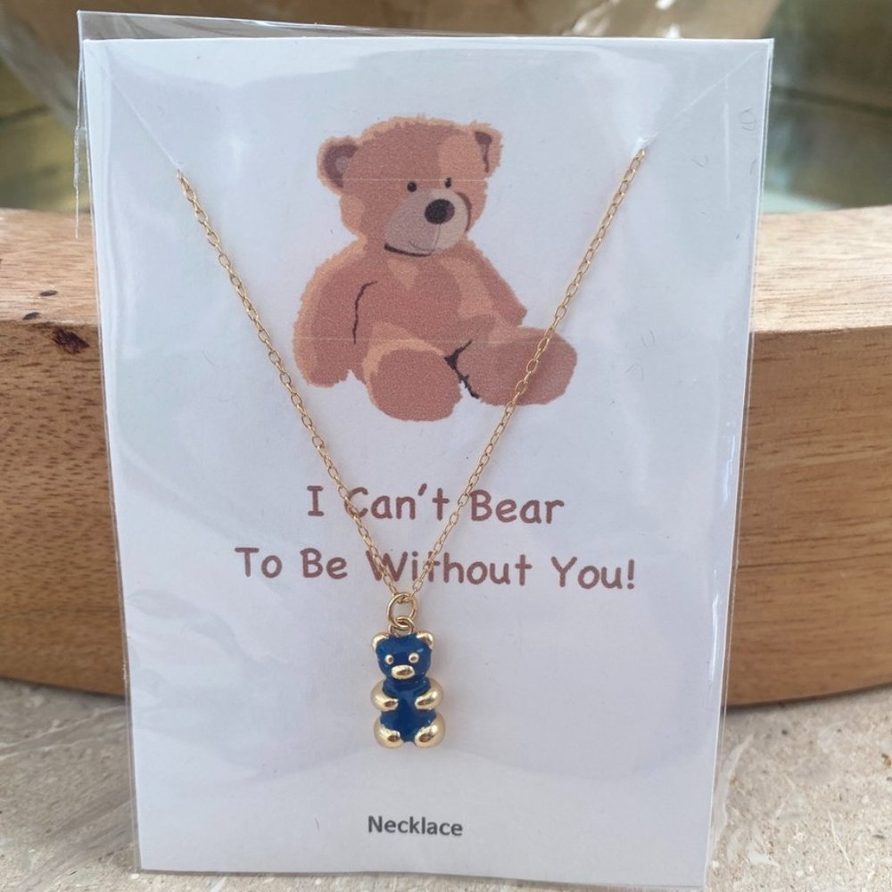 Enamel Gummy Bear Necklace Blue Charm Pendant Sentimental Love Girls Teens Gift